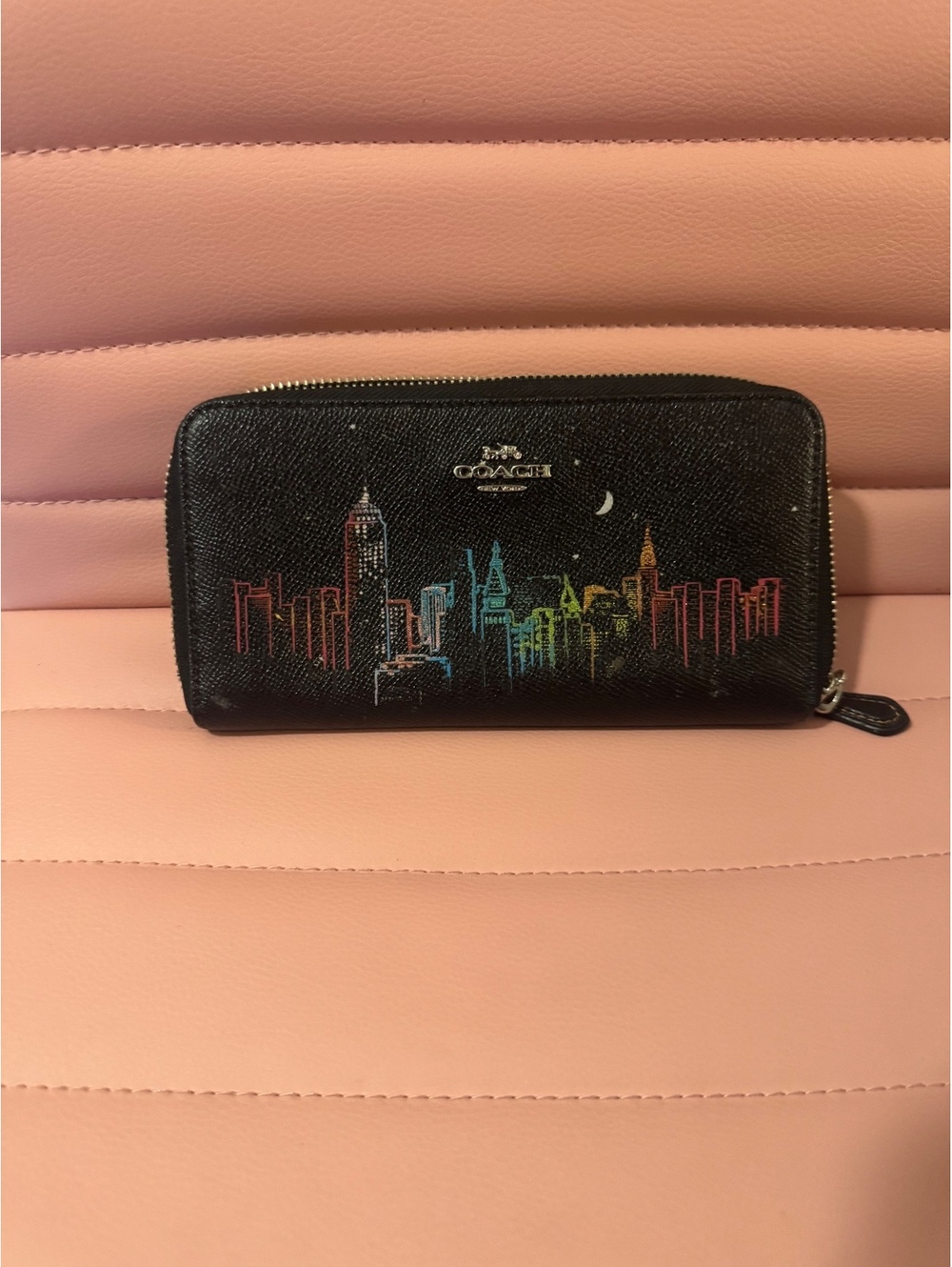 C4.2 Coach Black Zip Wallet NYC Neon Skyline